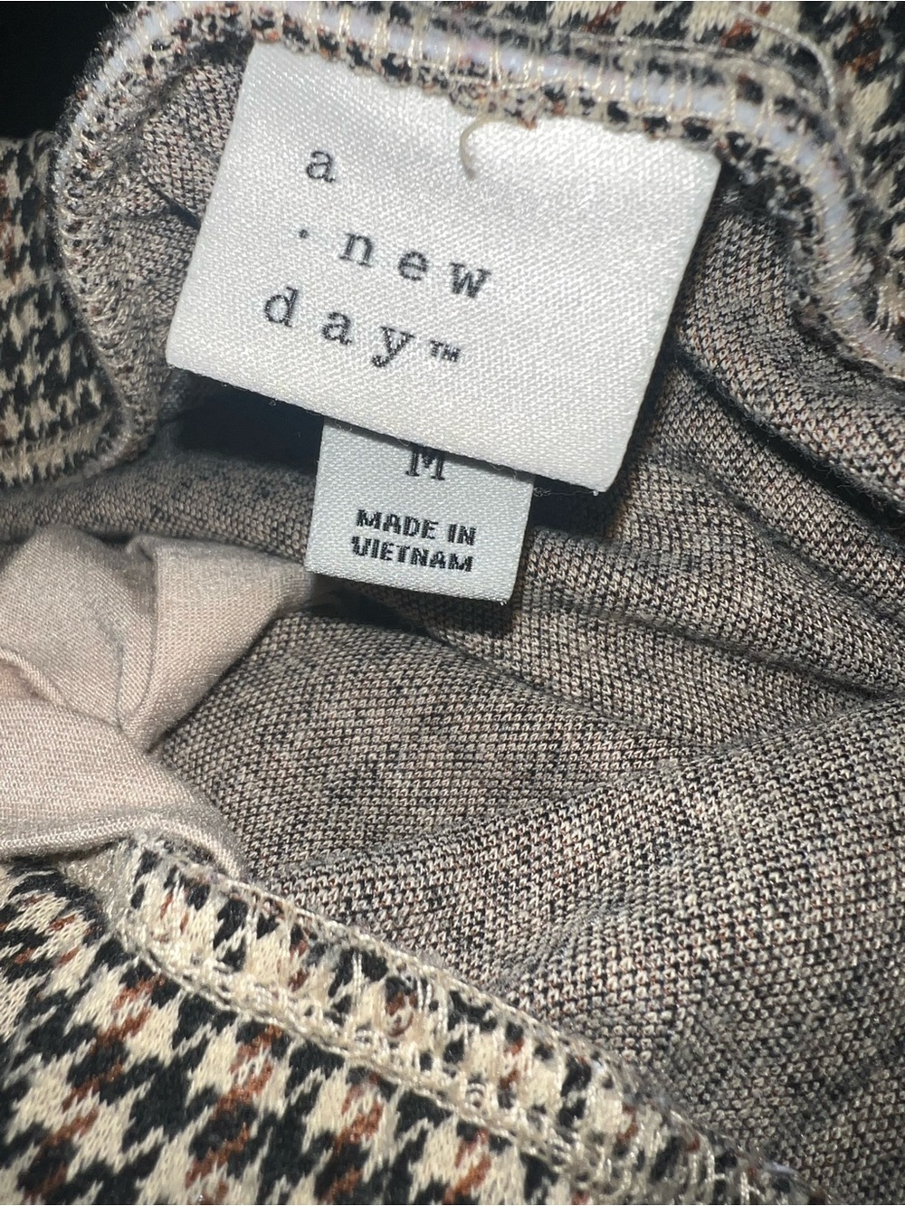 a new day Neutral Beige Taupe Knit Top with Patterned Trim